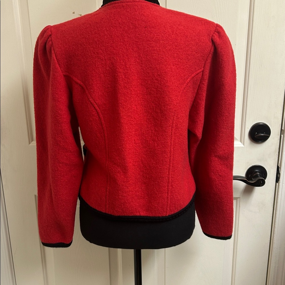 Geiger Boiled Wool Puff Sleeve Jacket with Toggle Closure, Red/black, Size 38 - Picture 6 of 9